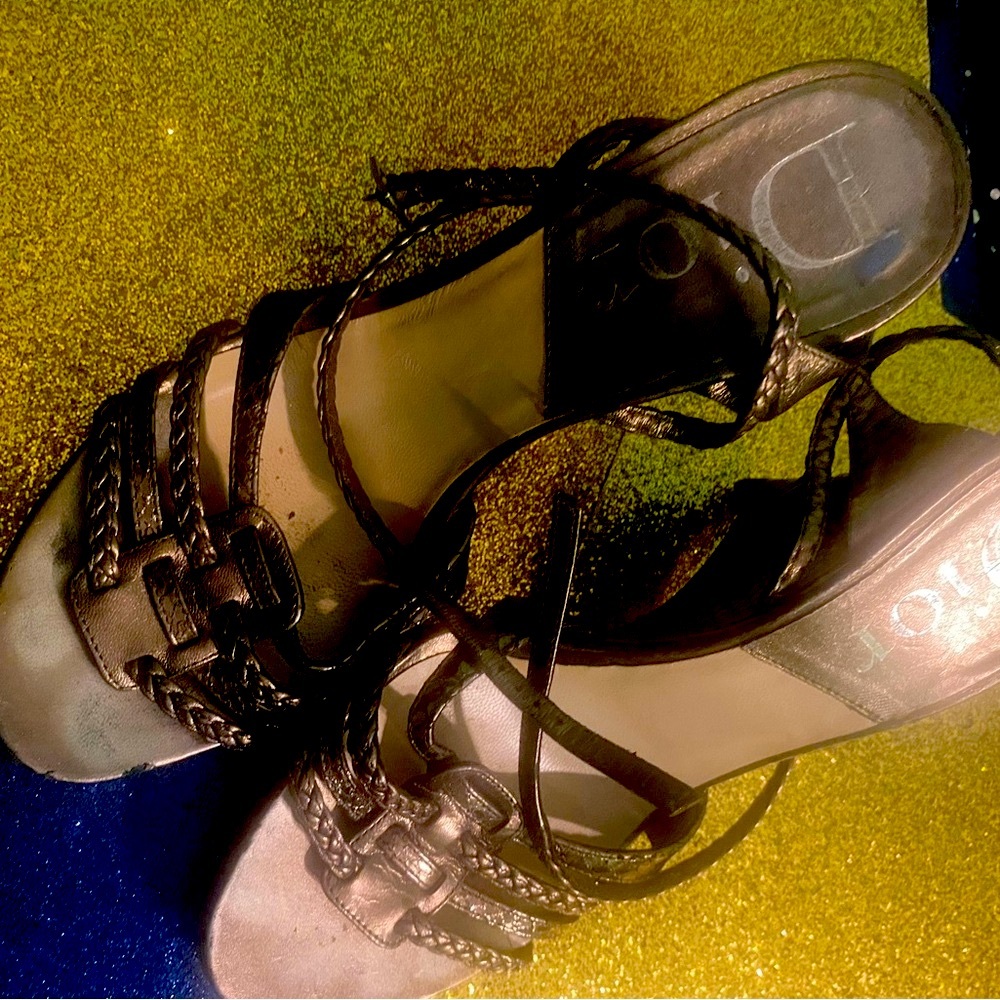 DIOR METALLIC GREY-PEWTER BRAIDED LEATHER WEDGE VNTG 7 ELEGANT LUX Shoes $ FIRM - Picture 2 of 11
